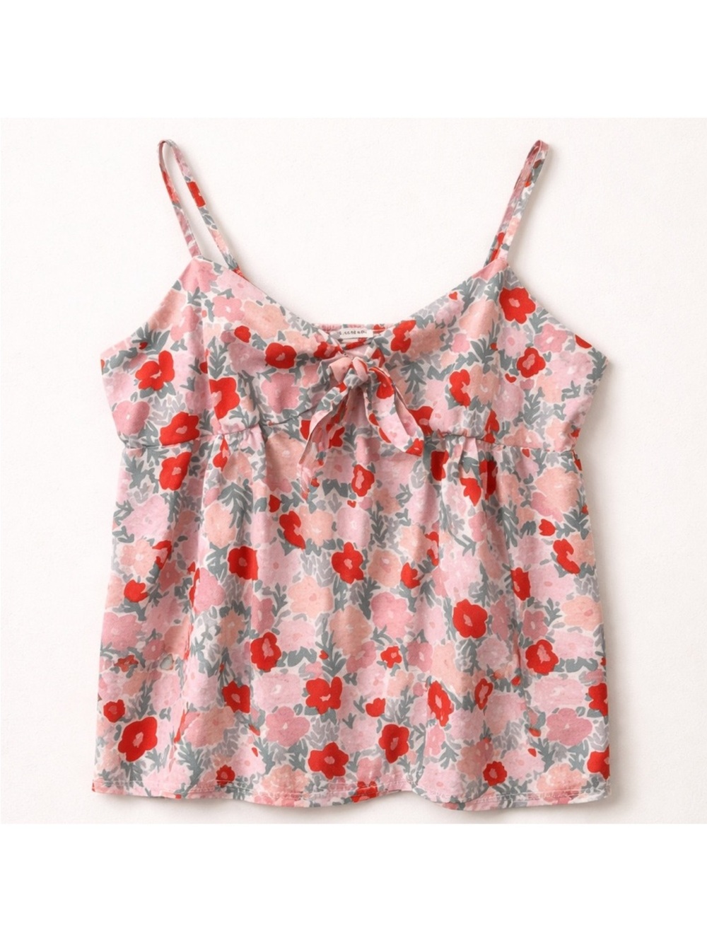 Free Assembly Floral Tie Front Tank Top XL Pink Red Cotton Boho Camisole